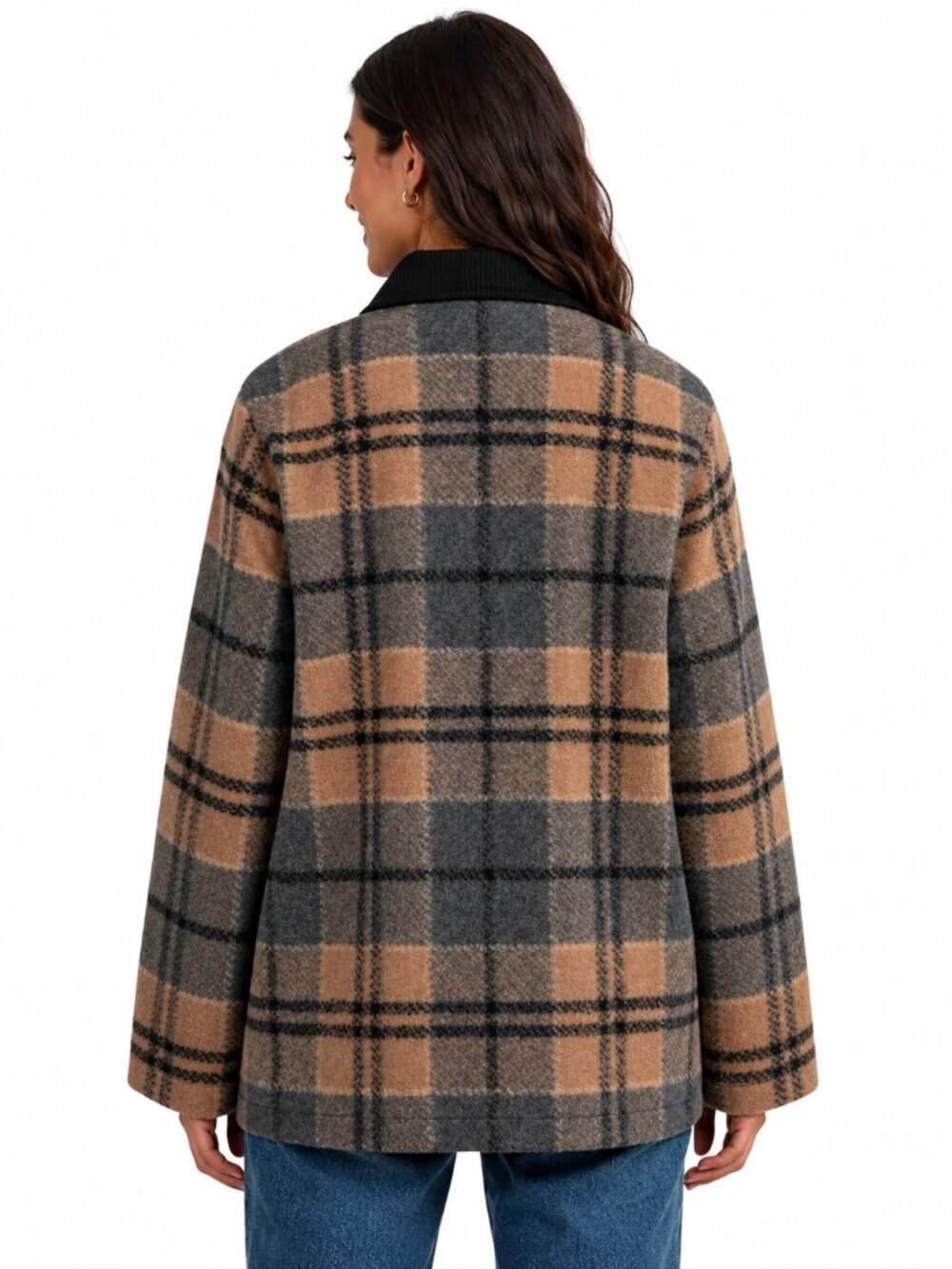 Pendleton Womens Barn Coat XL Tan Plaid Wool Blend Button Front Pockets Jacket - Picture 5 of 5